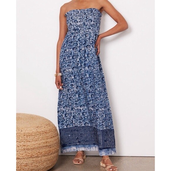Faherty Dresses & Skirts - Faherty Margarita 100% Linen Strapless Maxi Dress Size Medium Coastal Artsy Boho